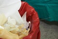 Close-up view of surgical garbage in operating room