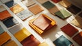 A close-up view of a table showcasing an array of vibrant colored paper sheets in various sizes and textures, highlighting their