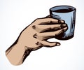 Hand with cup. Vector drawing