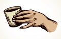 Hand with cup. Vector drawing