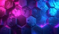 Abstract Hexagonal Geometric Pattern With Neon Pink And Blue Lighting background Royalty Free Stock Photo