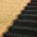 Close-up view of textured sand particles illuminated by sunlight, creating Royalty Free Stock Photo