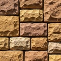 A close-up view of a textured stone wall, featuring rectangular blocks in various shades of brown, Royalty Free Stock Photo