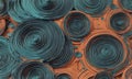 close-up view textured surface with concentric circles in shades blue and orange, creating visually striking Royalty Free Stock Photo