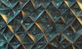 close-up view textured surface with repeating pattern triangular shapes in shades blue and green, creating Royalty Free Stock Photo