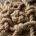 Close-up view of thick, intertwined hemp ropes with complex knots Royalty Free Stock Photo