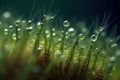 Close up view of tiny droplets that is on the grass. Beautiful illustration picture. Generative AI