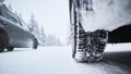 Close-up view of tire of car on snowy road Royalty Free Stock Photo