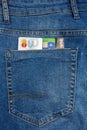 Close Up View to Credit and Debit Cards Sticking Out From a Blue Jeans Pocket