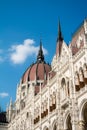 Close-up view to a dome of Hungarian Parliament building and its details, Budapest Royalty Free Stock Photo