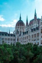 Close-up view to a dome of Hungarian Parliament building and its details, Budapest. Hungary Royalty Free Stock Photo