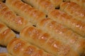 Close up view to just baked rolls with sesame