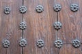 A close-up view to a part of old brown wooden door Royalty Free Stock Photo