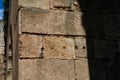 Close-up view to Ruins of Bacchus temple with traces of the ,,disc grinder,, in Baalbek Bekaa valley, Lebanon Royalty Free Stock Photo