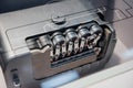 A close up view from the top of car detail: fragment of modern electric motor Royalty Free Stock Photo