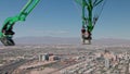 Close up view of tourists having fun on SkyPod carousel of Stratosphere tower, Strat hotel, Las Vegas, Nevada,