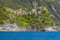 A close-up view towards the Cinque Terre village of Corniglia, Italy Royalty Free Stock Photo