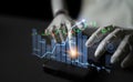 Hands of a trader analyzing digital financial charts on a smartphone with glowing stock market indicators and graphs Royalty Free Stock Photo