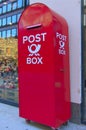 Close-up view of traditional hungarian red post box in Budapest. Red post box in the street Royalty Free Stock Photo