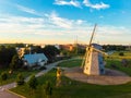 Close up view traditional lithuanian old wooden XIX century horizontal windmill architecture in Siauliai city, Lithuania Royalty Free Stock Photo