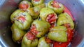 Traditional Turkish cuisine Stuffed meat and rice in green peppers