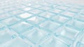A close-up view of translucent blue glass blocks arranged in a grid pattern, reflecting light in a modern interior Royalty Free Stock Photo