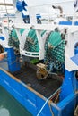 Close up view of trawling nets on the back of an offshore fishing boat