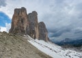 Close-up view of Tre Cime di Lavaredo. Sesto Dolomites Italy Royalty Free Stock Photo