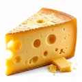 Close Up View of Triangular Yellow Cheese Wedge with Holes Isolated on White Background Royalty Free Stock Photo