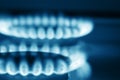 Close up view on two burners of cooker (blue toned Royalty Free Stock Photo