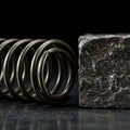 A close-up view of two contrasting objects on a dark surface. On the left, a metallic Royalty Free Stock Photo