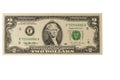 Close up view of two dollar bill. Banknote. Royalty Free Stock Photo