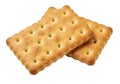 Two golden brown square crackers with small holes isolated on transparent background Royalty Free Stock Photo