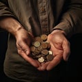 Hands Offering a Pile of Mixed Coins Royalty Free Stock Photo