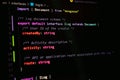 Close-up view of TypeScript Log interface code using Mongoose for MongoDB schema, showing export default interface, string types, Royalty Free Stock Photo