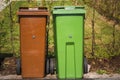 Close up view of typical garbage containers for organic and inorganic garbage.