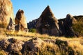 Close-up view of typical geologic formations of Cappadocia. Scenic nature landscape view of valley in Cappadocia Royalty Free Stock Photo