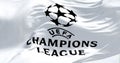 Close-up view of the UEFA Champions league flag waving Royalty Free Stock Photo