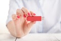 Close up view of usb flash pendrive in female hand Royalty Free Stock Photo