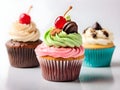 Close up view of various sweet cupcakes isolated on white background Royalty Free Stock Photo