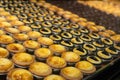 Close-up view of the various types of Hokkaido baked cheese tarts Royalty Free Stock Photo