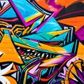 A close-up view of a vibrant graffiti mural, showcasing a riot of colors and artistic expression1, Generative AI