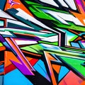 A close-up view of a vibrant graffiti mural, showcasing a riot of colors and artistic expression4, Generative AI