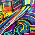 A close-up view of a vibrant graffiti mural, showcasing a riot of colors and artistic expression5, Generative AI