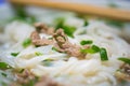 Close-up view of Vietnamese noodle soup named Pho. Pho is the most famous food in Vietnam Royalty Free Stock Photo