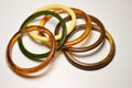 Close up view of vintage bakelite bangle bracelets on white background Royalty Free Stock Photo