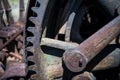 Close-up view of vintage industrial rusty gear mechanism