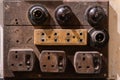 Close-up view of the vintage switch buttons and sockets Royalty Free Stock Photo