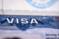 Close up view of Visa word on United States of America visa