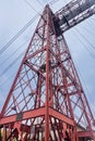 A close-up view of the Vizcaya Bridge\'s towering pillar. Biscay, Basque Country, Spain